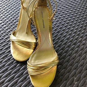 Gold open toe strapy heel